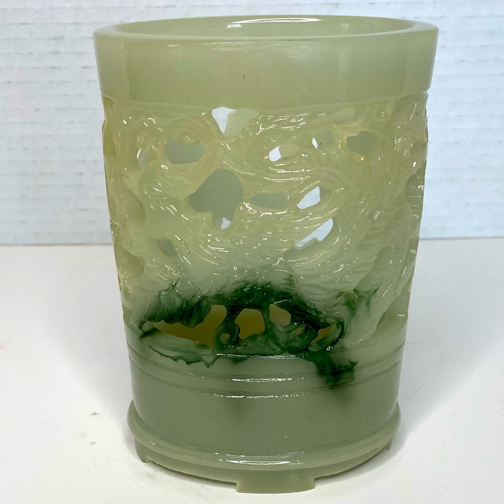 Vtg Chinese Imitation Jade/Jadeite Candle Holder Dragon Faux Jade Faux Jadeite